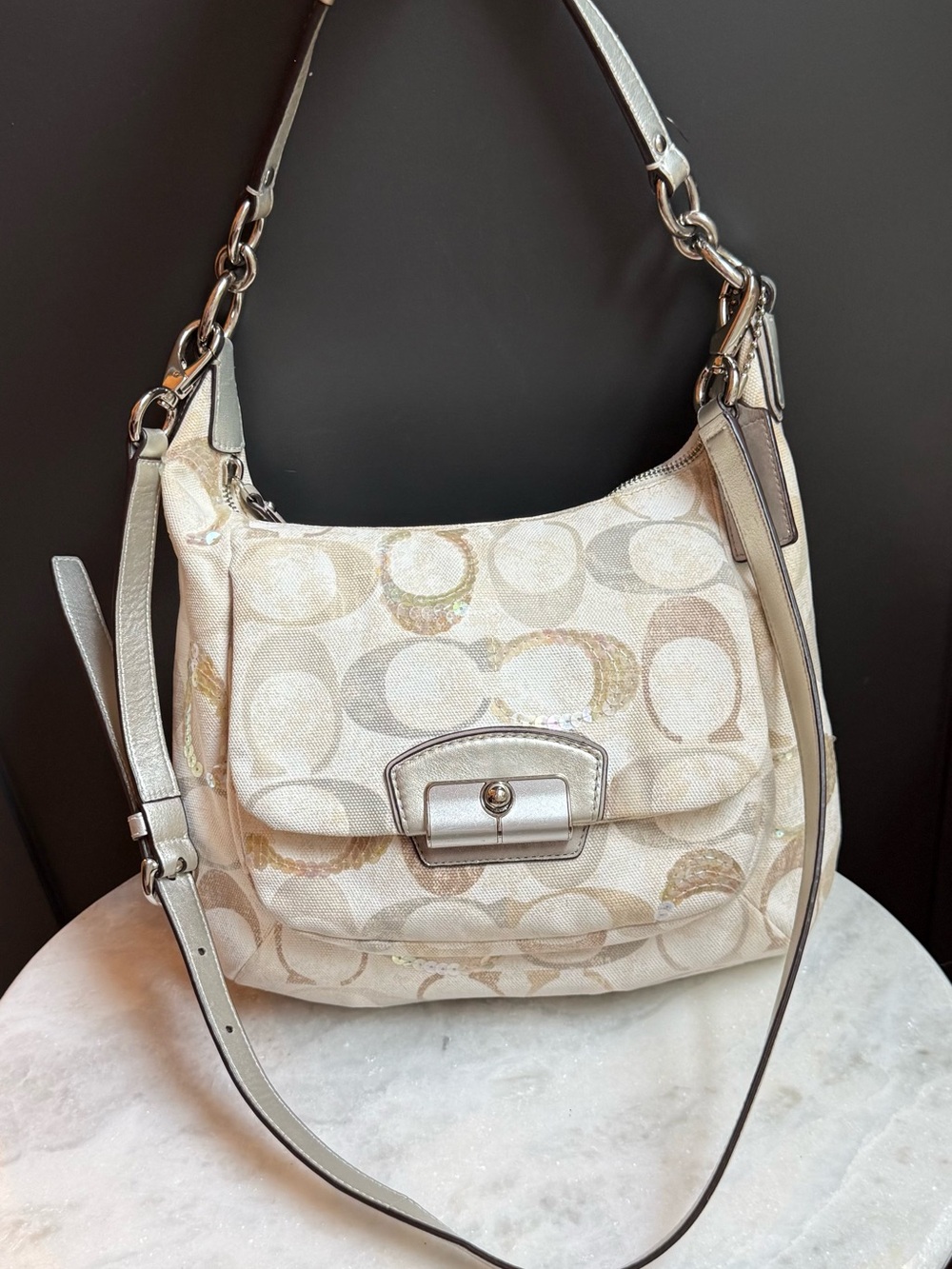 Coach Kristin Signature Sequin Embellished Hobo Bag Style 19340